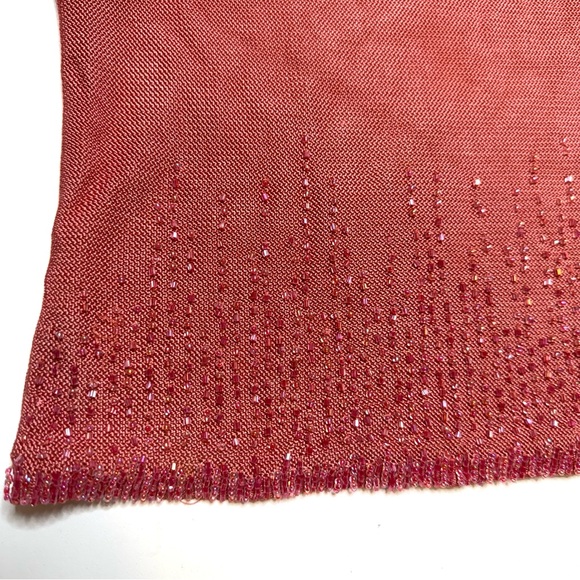 Carmen Marc Valvo Vintage Beaded Scoop Neck 3/4 Sleeve Shell Blouse Pink Large - Picture 3 of 8